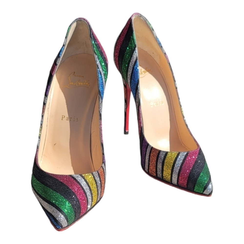 Christian Louboutin Stripy Glitter Pigalle Follies Limite Edition Size 38 100m - Picture 4 of 9